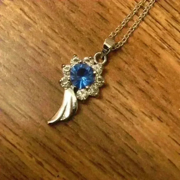 Blue Topaz & Diamond Style Angel Wing Necklace - Picture 1 of 4